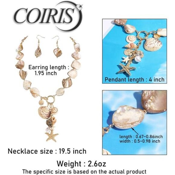 Boho Seashell and Pearl Beaded Necklace and Earrings Set – Beach Charm Jewelry - Picture 6 of 7